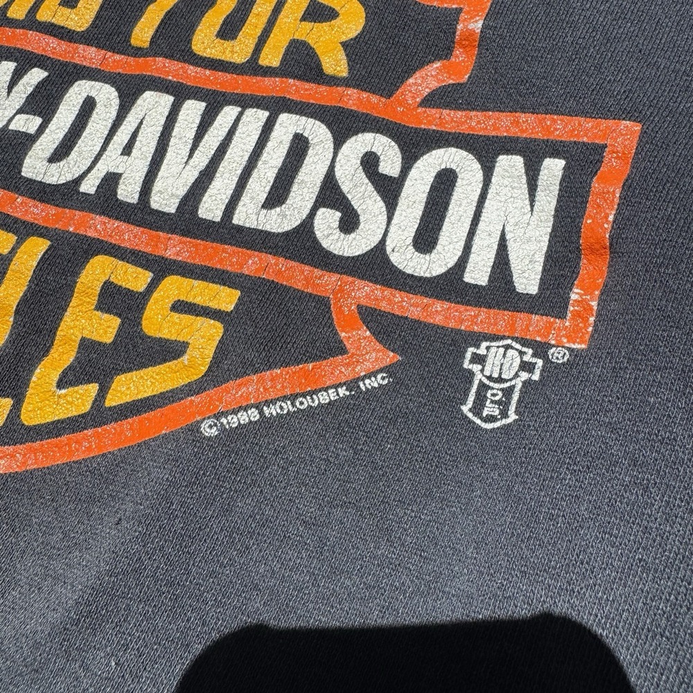 Vintage 80s Harley Davidson Hoodie Sweatshirt Medium Black Detroit Distressed - Picture 7 of 12